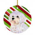 Maltese Candy Cane Holiday Christmas Ceramic Ornament Christmas Tree Hanging Decorations for Home Christmas Holiday, Party, Gift, 3 in, Multicolor