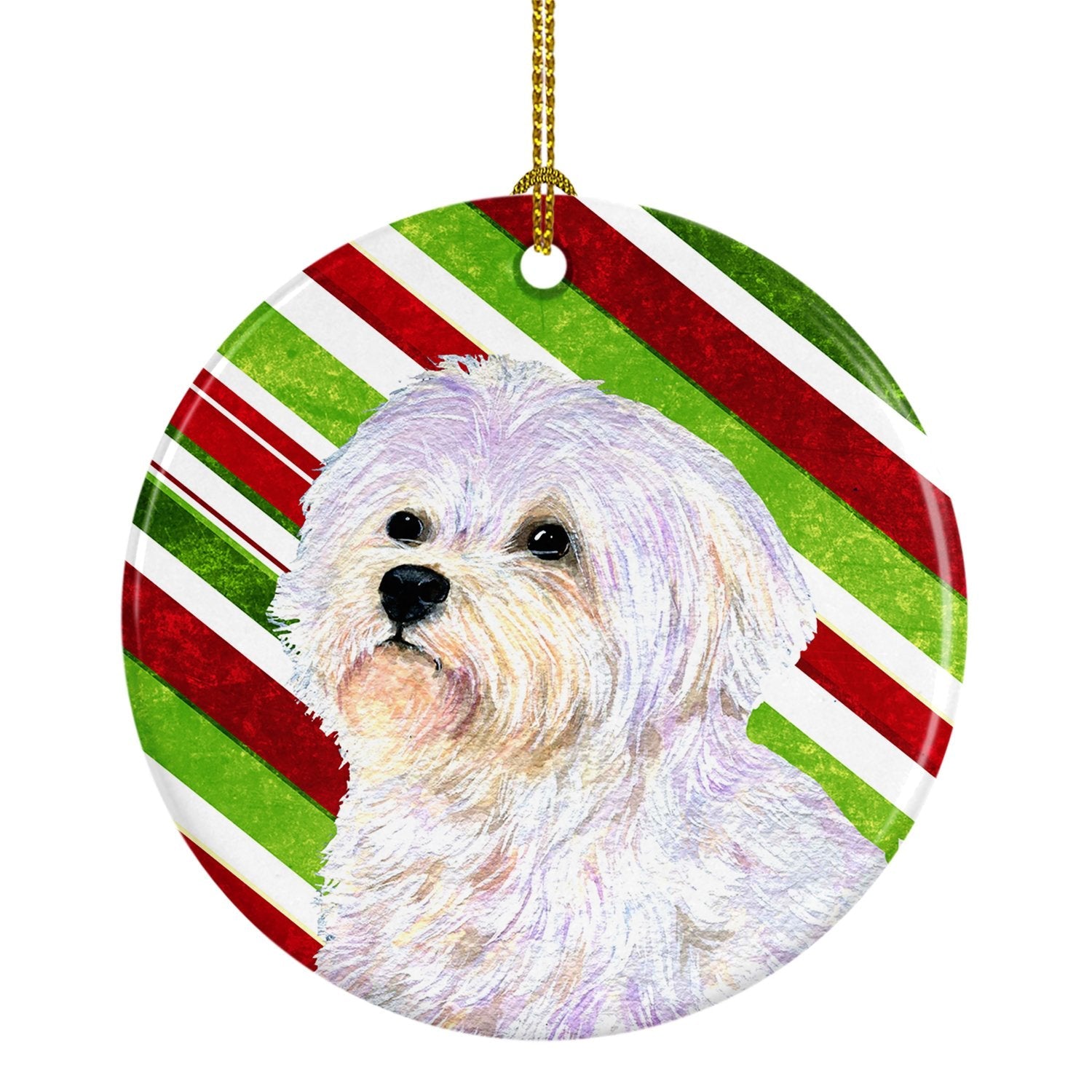 Maltese Candy Cane Holiday Christmas Ceramic Ornament Christmas Tree Hanging Decorations for Home Christmas Holiday, Party, Gift, 3 in, Multicolor