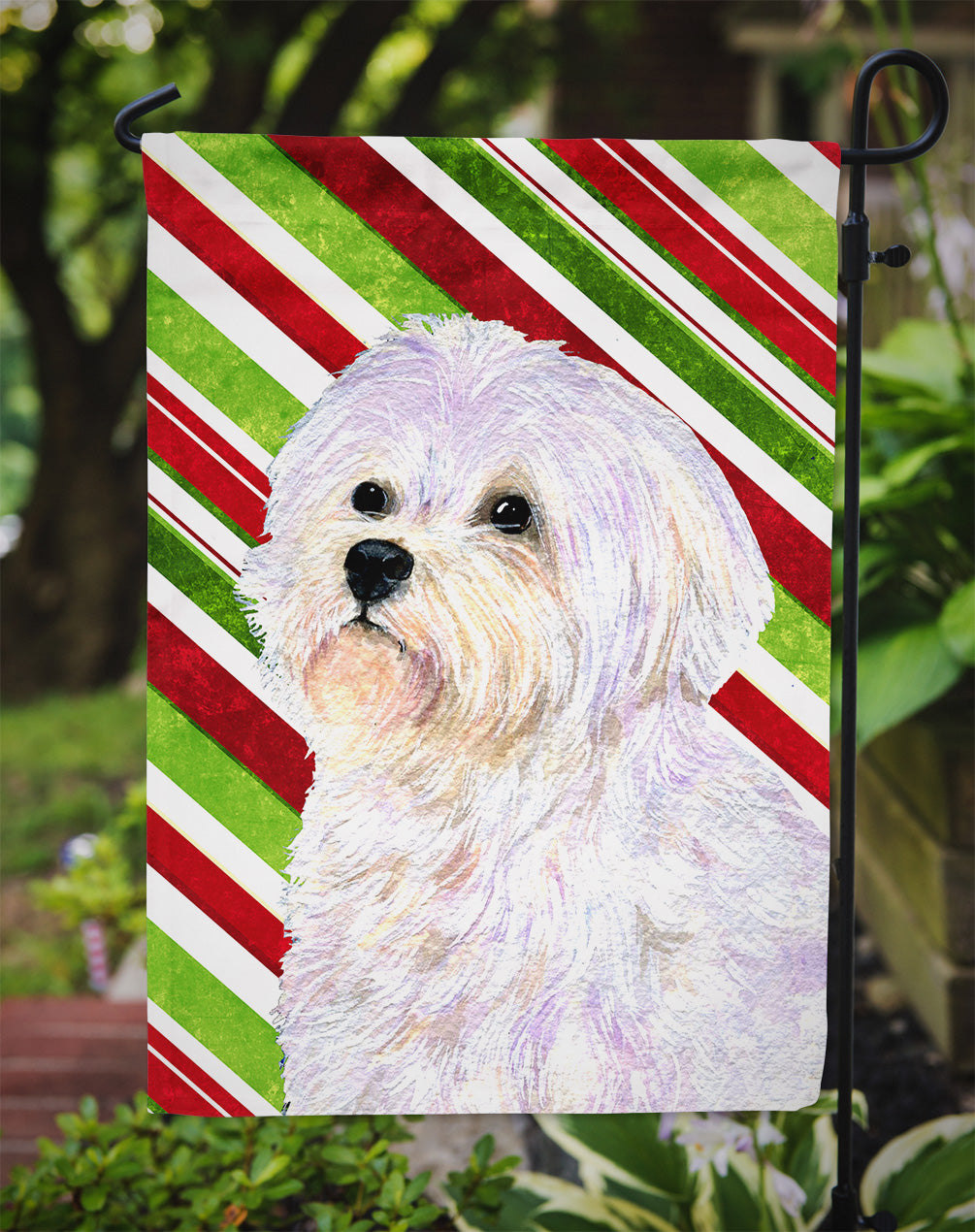 Maltese Candy Cane Holiday Christmas Garden Flag Mailbox Decorative Yard Banner Outside Patio Artwork for Flower Beds, Garden Size, Multicolor