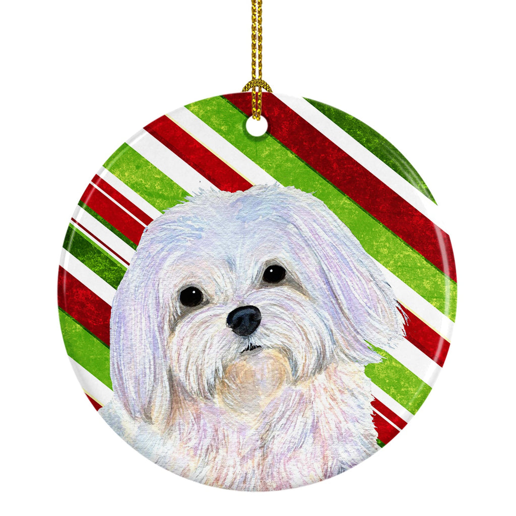 Maltese Candy Cane Holiday Christmas Ceramic Ornament Christmas Tree Hanging Decorations for Home Christmas Holiday, Party, Gift, 3 in, Multicolor