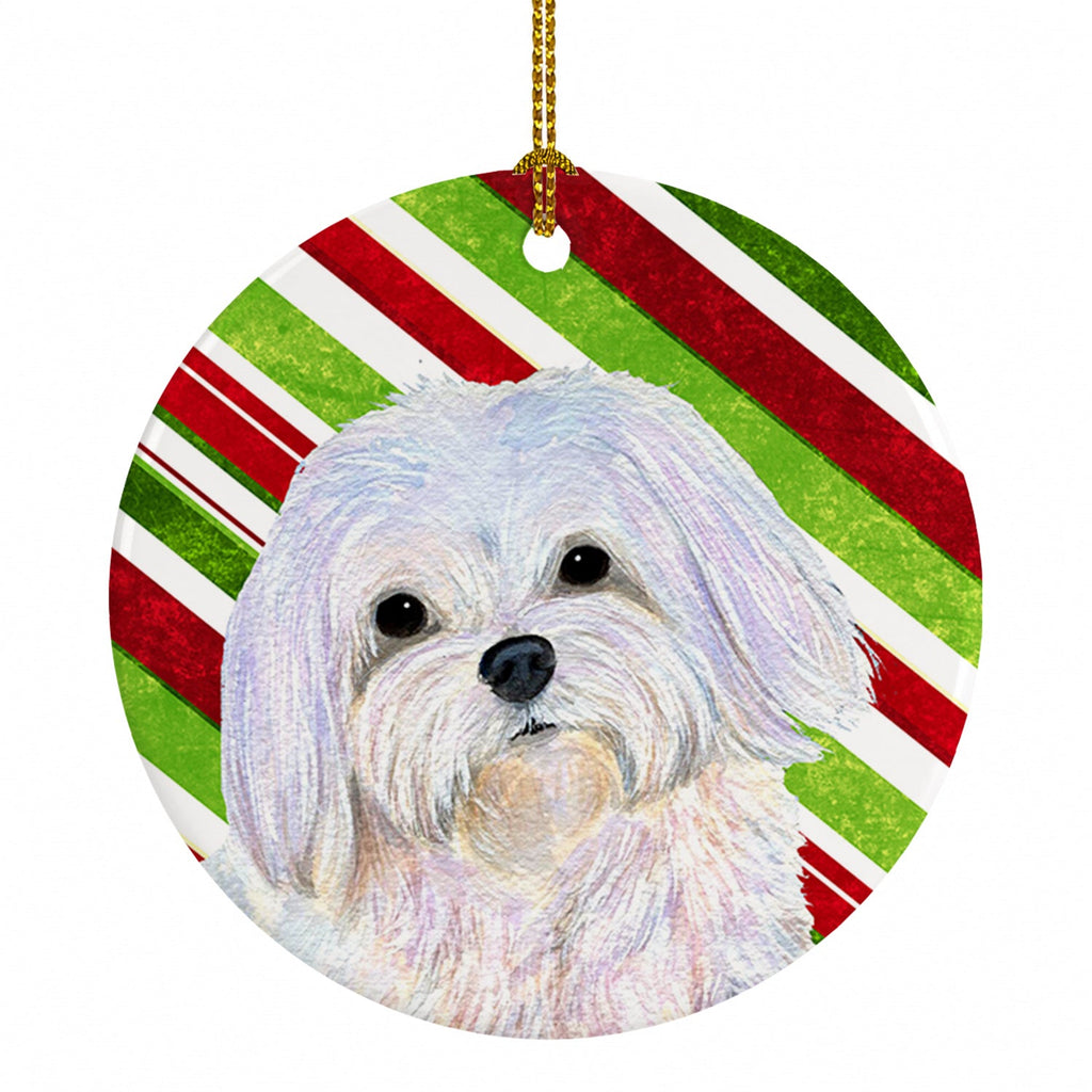 Maltese Candy Cane Holiday Christmas Ceramic Ornament Christmas Tree Hanging Decorations for Home Christmas Holiday, Party, Gift, 3 in, Multicolor