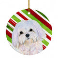 Maltese Candy Cane Holiday Christmas Ceramic Ornament Christmas Tree Hanging Decorations for Home Christmas Holiday, Party, Gift, 3 in, Multicolor