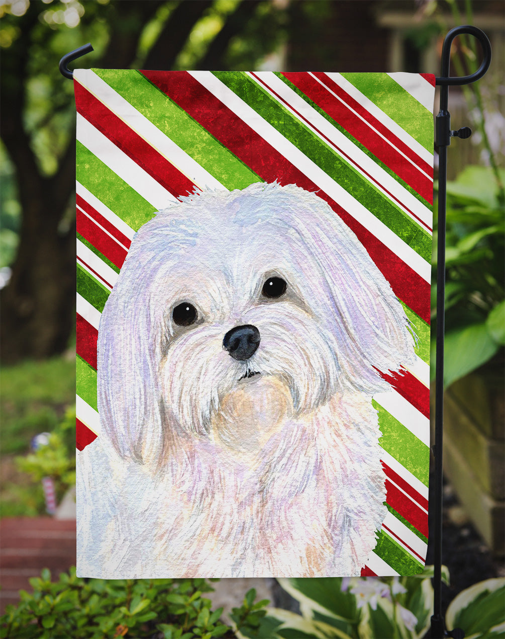 Maltese Candy Cane Holiday Christmas Garden Flag Mailbox Decorative Yard Banner Outside Patio Artwork for Flower Beds, Garden Size, Multicolor