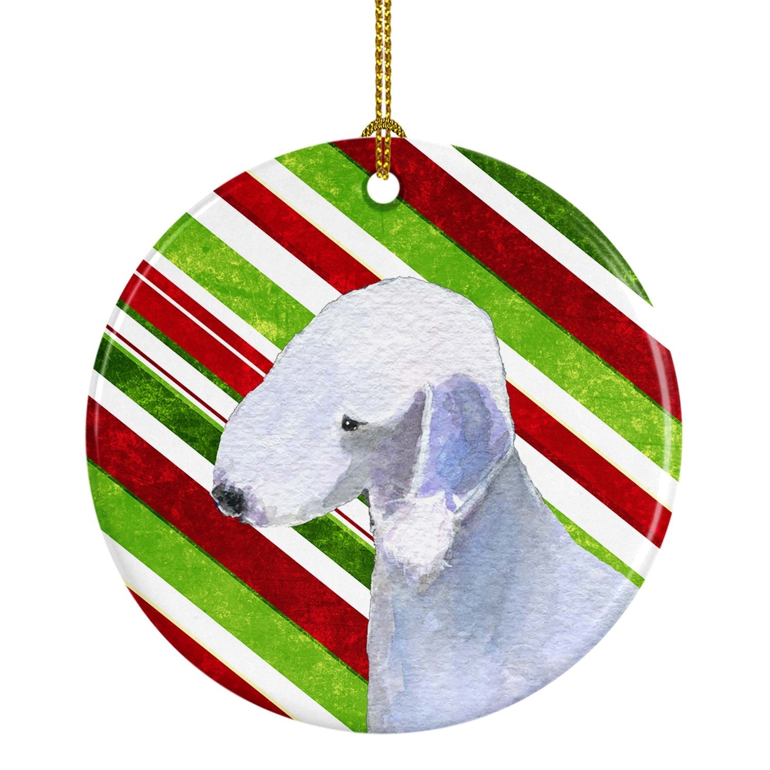 Bedlington Terrier Candy Cane Holiday Christmas Ceramic Ornament Christmas Tree Hanging Decorations for Home Christmas Holiday, Party, Gift, 3 in, Multicolor