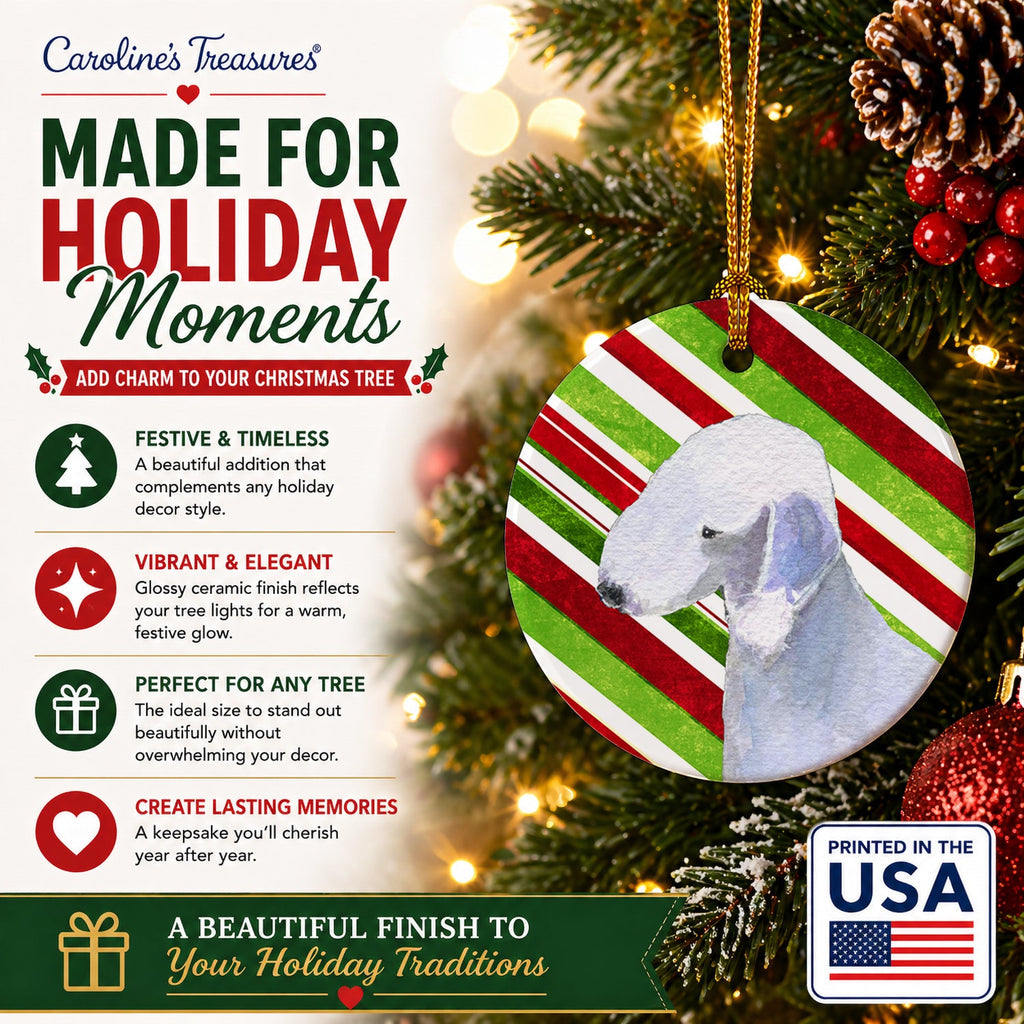 Bedlington Terrier Candy Cane Holiday Christmas Ceramic Ornament Christmas Tree Hanging Decorations for Home Christmas Holiday, Party, Gift, 3 in, Multicolor