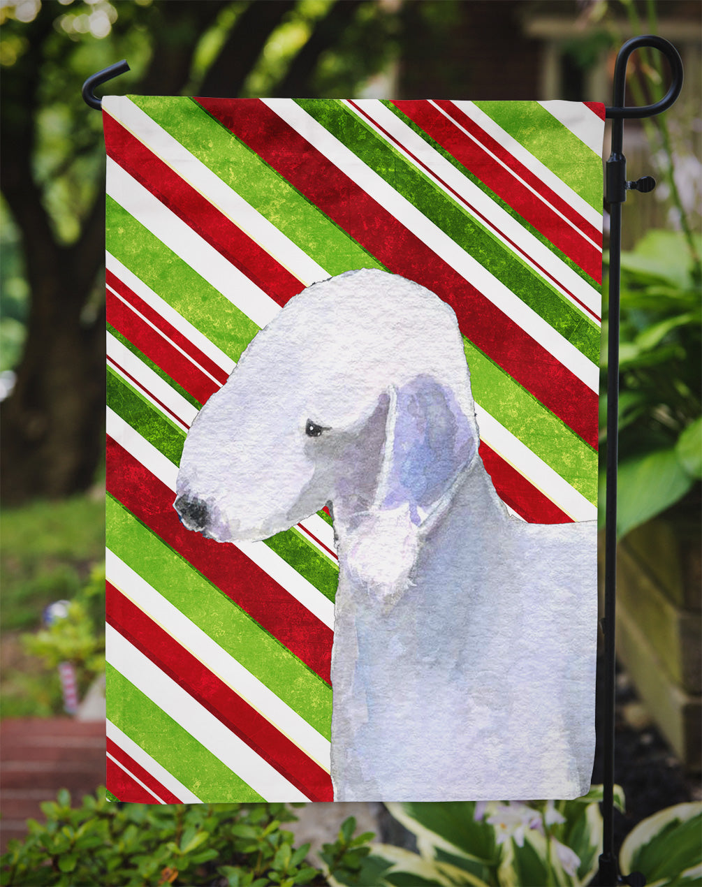 Bedlington Terrier Candy Cane Holiday Christmas Garden Flag Mailbox Decorative Yard Banner Outside Patio Artwork for Flower Beds, Garden Size, Multicolor