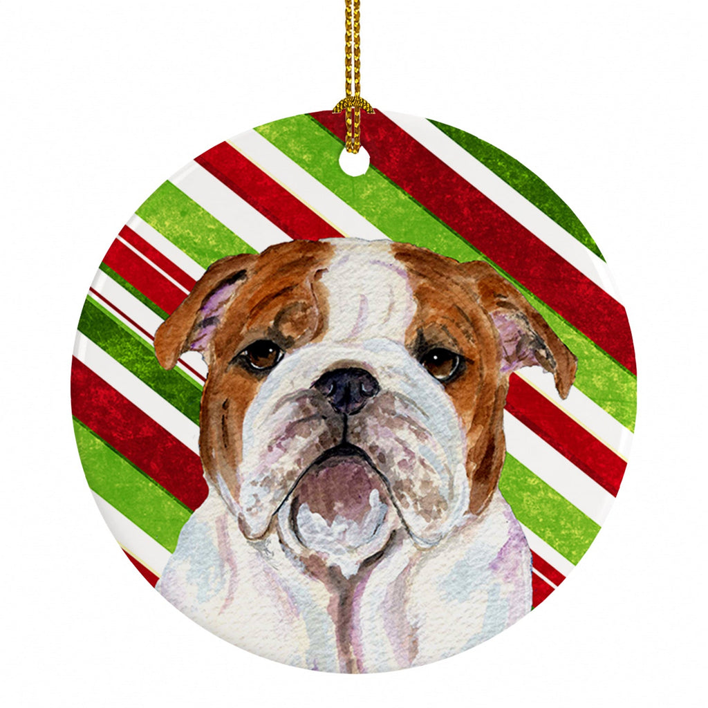 Bulldog English Candy Cane Holiday Christmas Ceramic Ornament Christmas Tree Hanging Decorations for Home Christmas Holiday, Party, Gift, 3 in, Multicolor