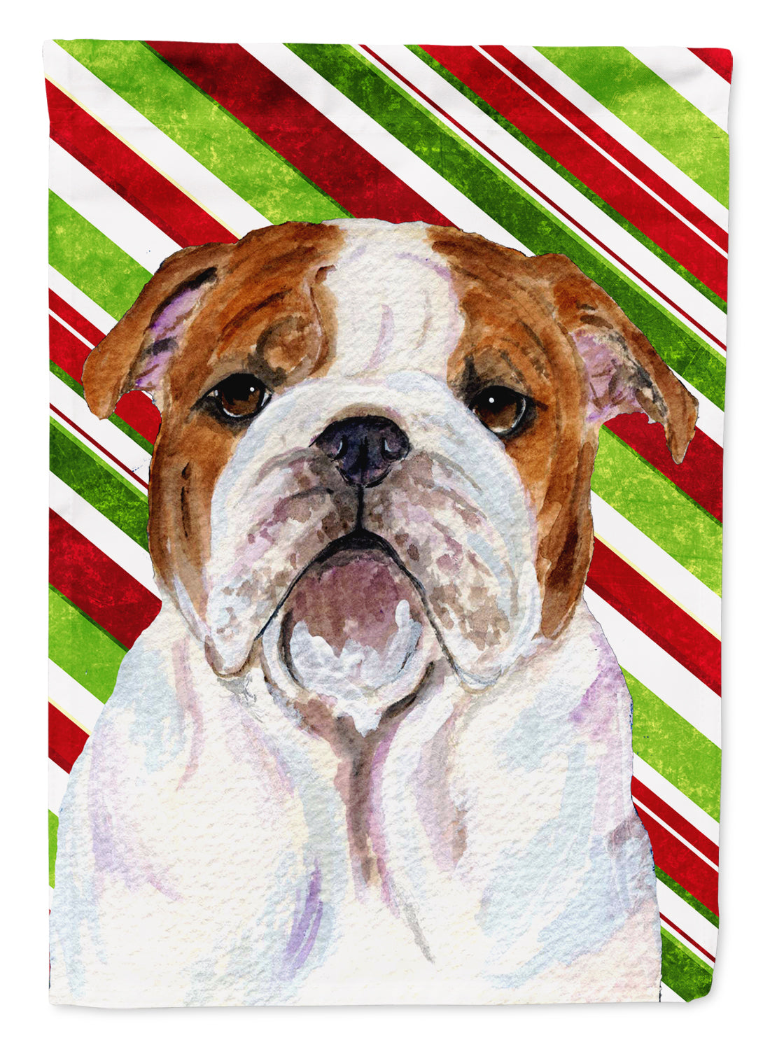 Bulldog English Candy Cane Holiday Christmas Garden Flag Mailbox Decorative Yard Banner Outside Patio Artwork for Flower Beds, Garden Size, Multicolor