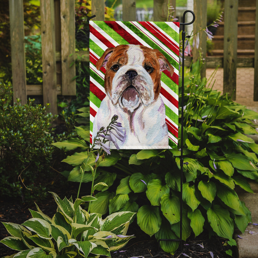 Bulldog English Candy Cane Holiday Christmas Garden Flag Mailbox Decorative Yard Banner Outside Patio Artwork for Flower Beds, Garden Size, Multicolor