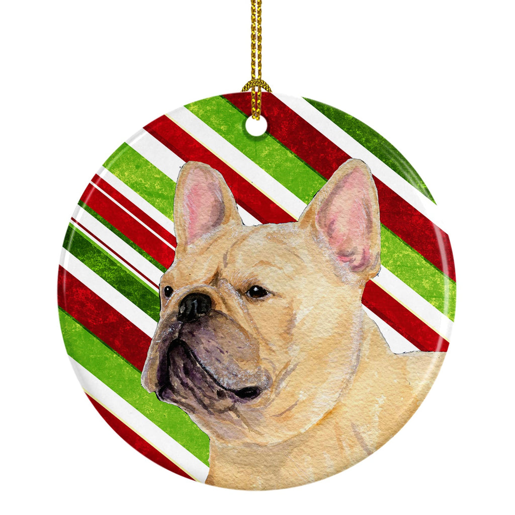 French Bulldog Candy Cane Holiday Christmas Ceramic Ornament Christmas Tree Hanging Decorations for Home Christmas Holiday, Party, Gift, 3 in, Multicolor