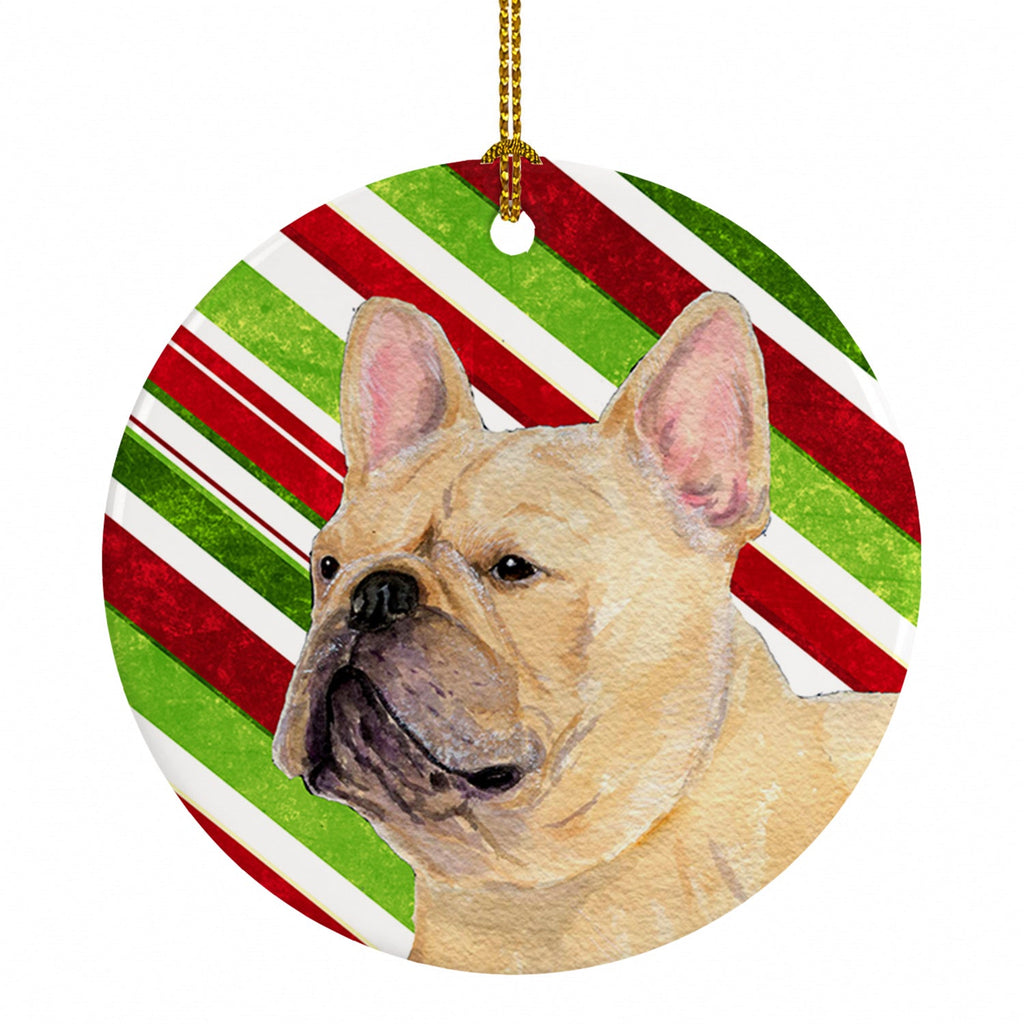 French Bulldog Candy Cane Holiday Christmas Ceramic Ornament Christmas Tree Hanging Decorations for Home Christmas Holiday, Party, Gift, 3 in, Multicolor