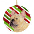 French Bulldog Candy Cane Holiday Christmas Ceramic Ornament Christmas Tree Hanging Decorations for Home Christmas Holiday, Party, Gift, 3 in, Multicolor