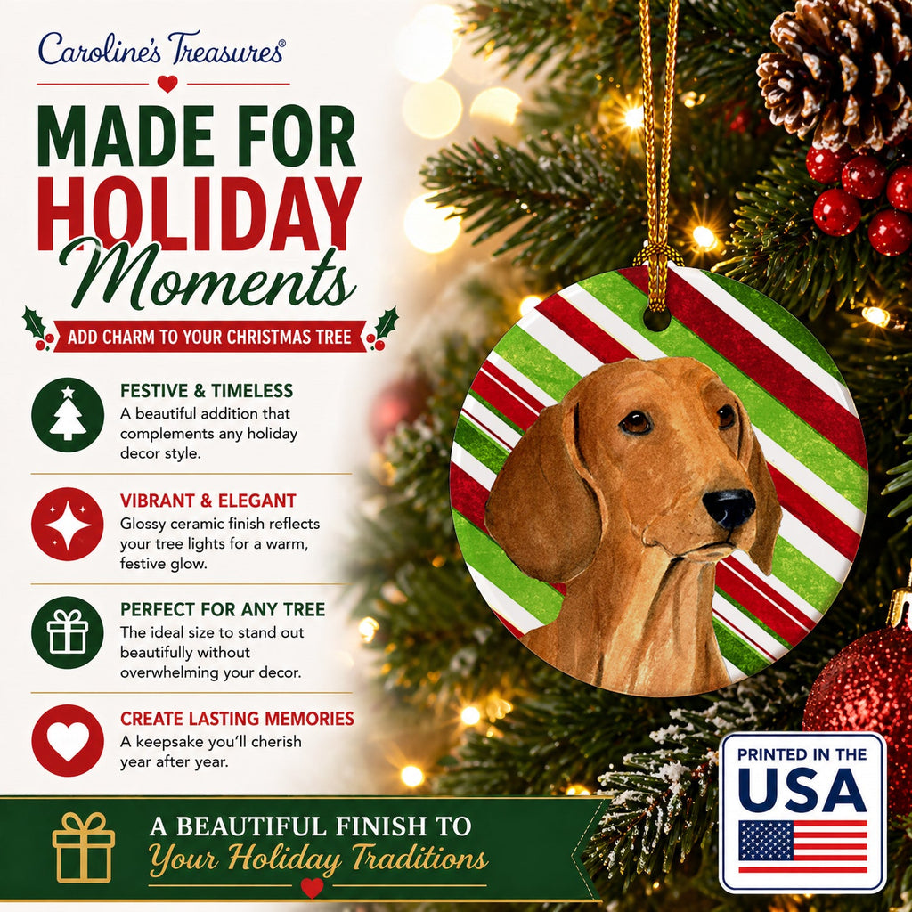 Dachshund Candy Cane Holiday Christmas Ceramic Ornament Christmas Tree Hanging Decorations for Home Christmas Holiday, Party, Gift, 3 in, Multicolor