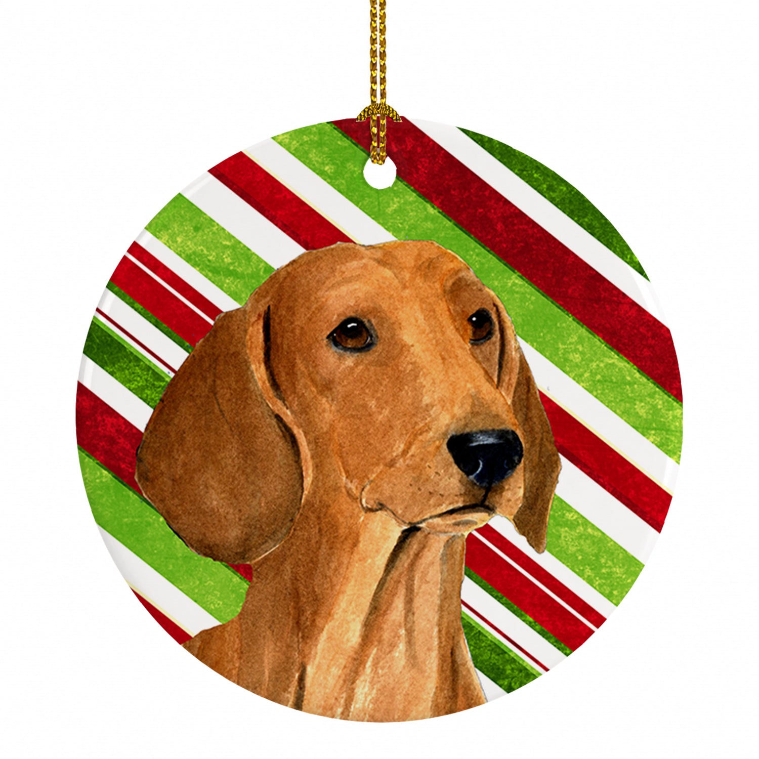 Dachshund Candy Cane Holiday Christmas Ceramic Ornament Christmas Tree Hanging Decorations for Home Christmas Holiday, Party, Gift, 3 in, Multicolor