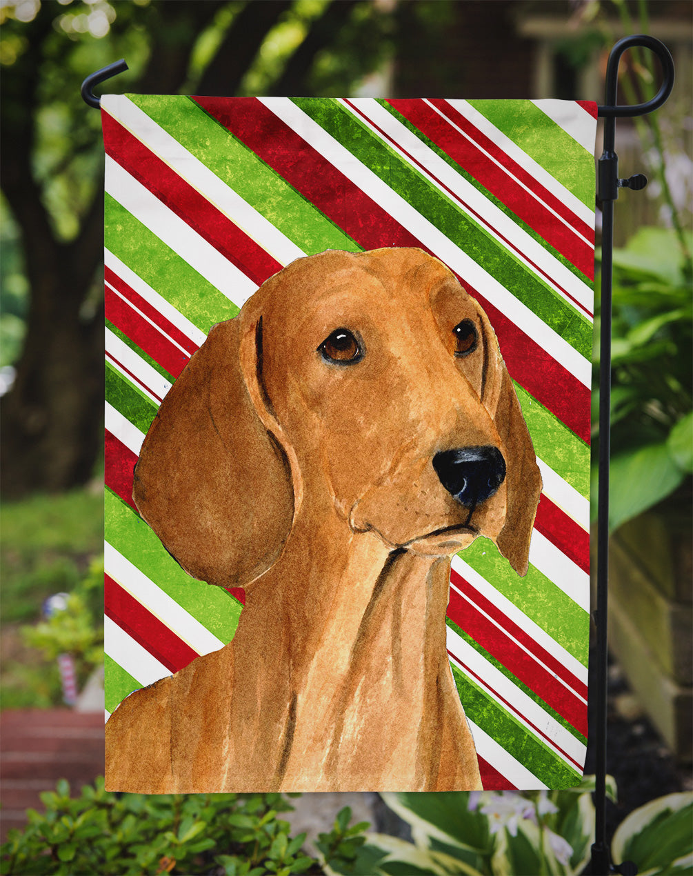 Dachshund Candy Cane Holiday Christmas Garden Flag Mailbox Decorative Yard Banner Outside Patio Artwork for Flower Beds, Garden Size, Multicolor