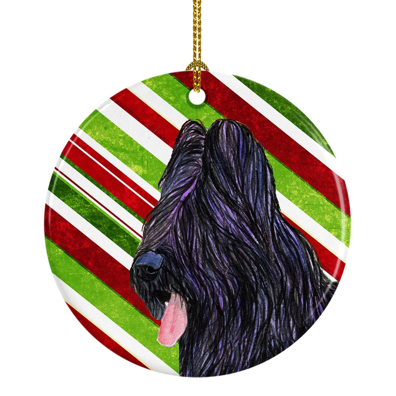 Briard Candy Cane Holiday Christmas Ceramic Ornament Christmas Tree Hanging Decorations for Home Christmas Holiday, Party, Gift, 3 in, Multicolor