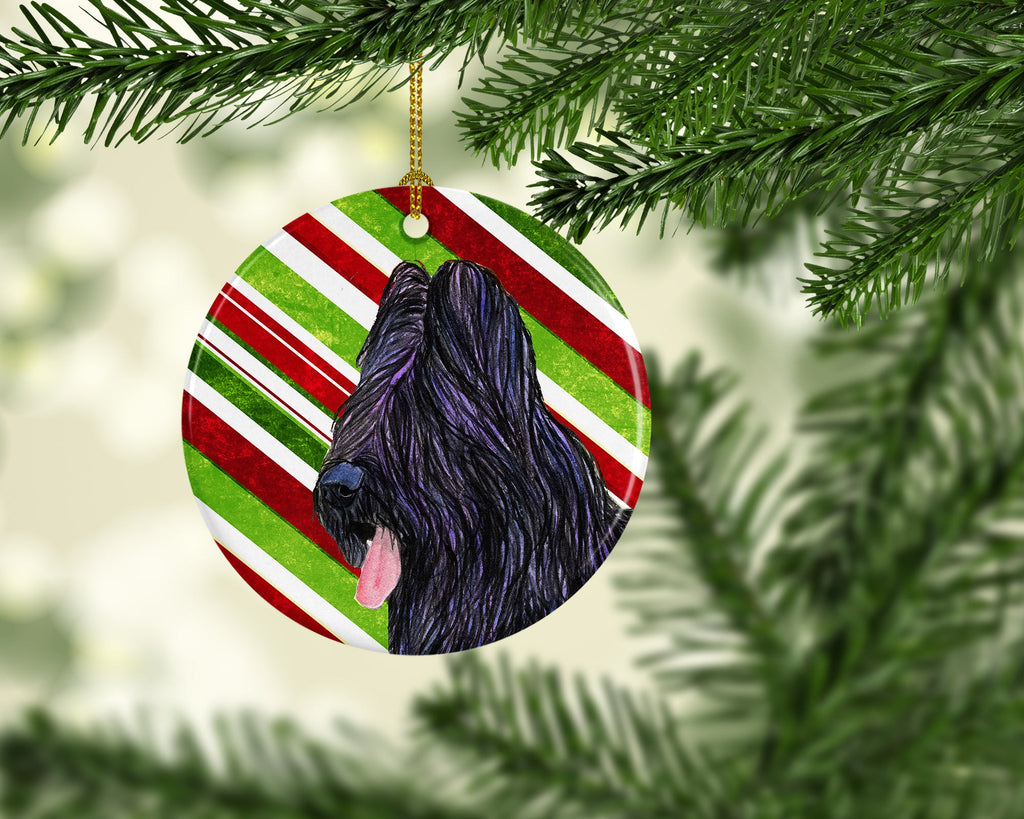 Briard Candy Cane Holiday Christmas Ceramic Ornament Christmas Tree Hanging Decorations for Home Christmas Holiday, Party, Gift, 3 in, Multicolor