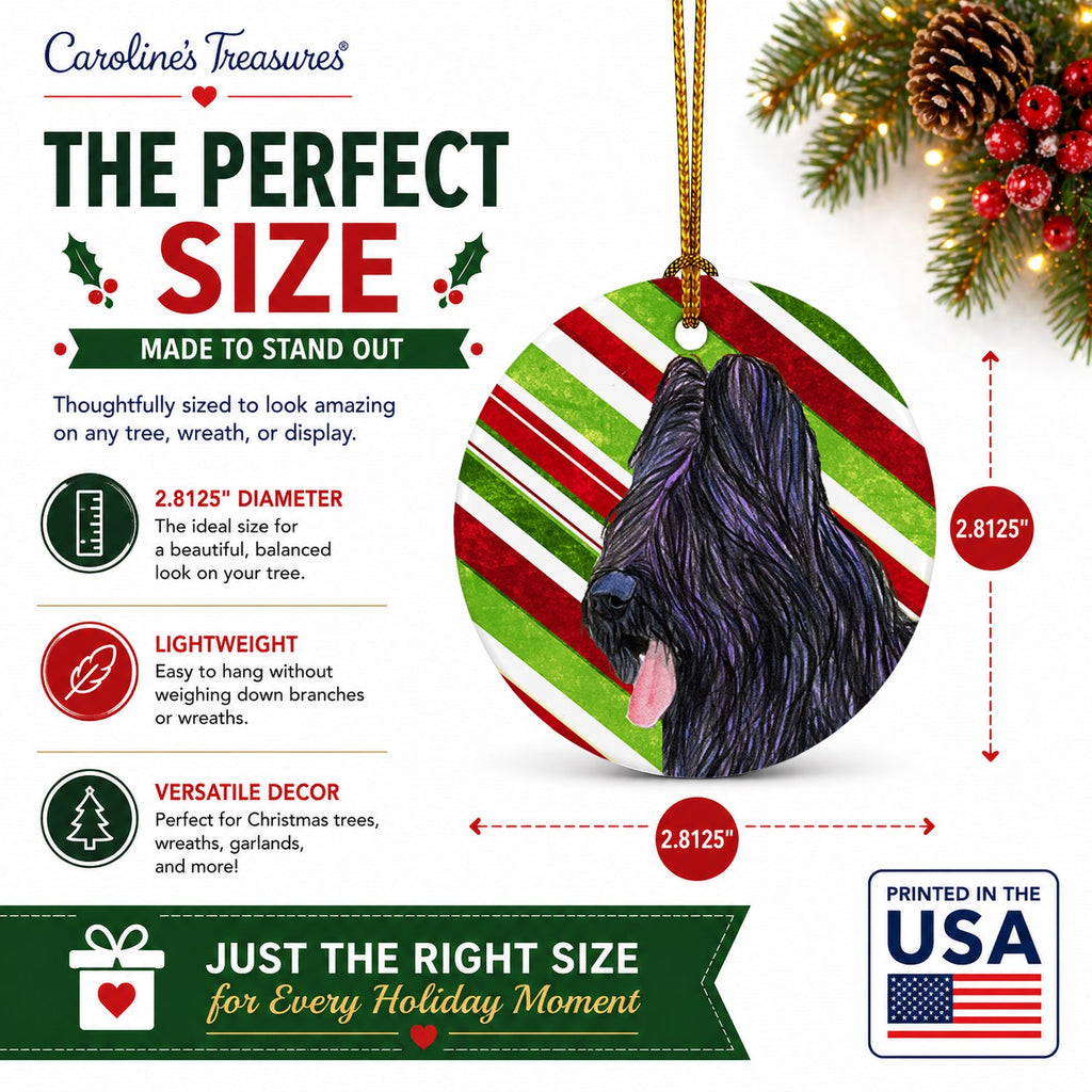 Briard Candy Cane Holiday Christmas Ceramic Ornament Christmas Tree Hanging Decorations for Home Christmas Holiday, Party, Gift, 3 in, Multicolor