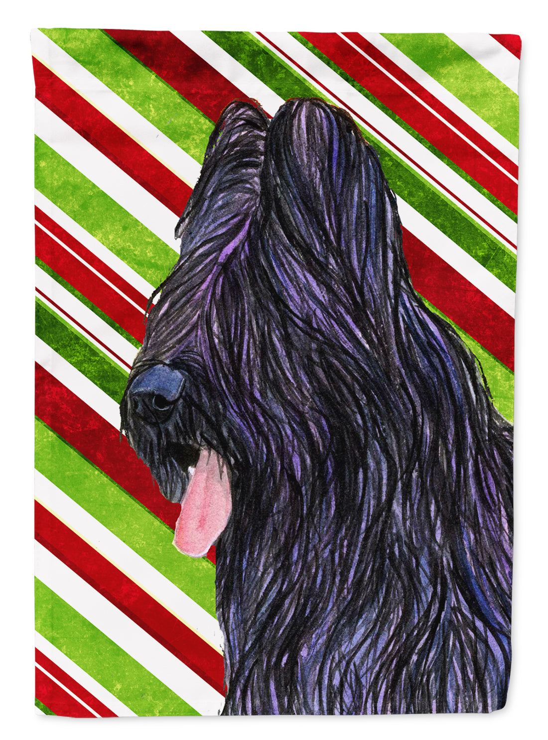 Briard Candy Cane Holiday Christmas Garden Flag Mailbox Decorative Yard Banner Outside Patio Artwork for Flower Beds, Garden Size, Multicolor