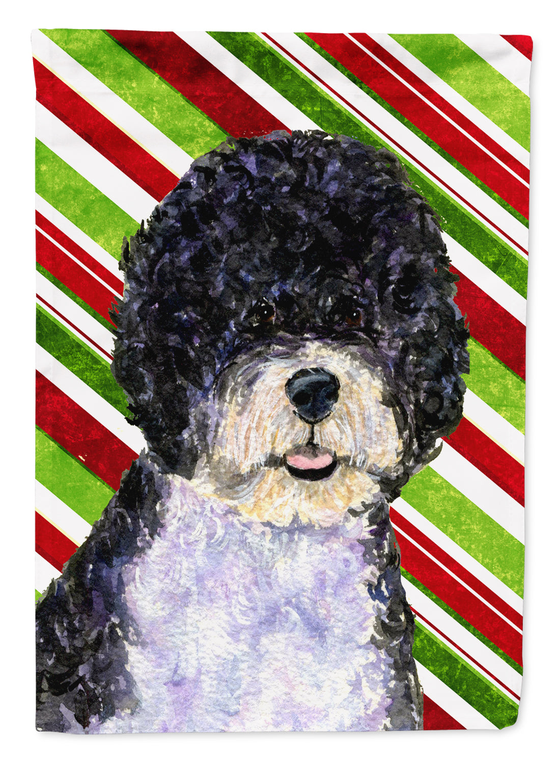 Portuguese Water Dog Candy Cane Holiday Christmas Garden Flag Mailbox Decorative Yard Banner Outside Patio Artwork for Flower Beds, Garden Size, Multicolor