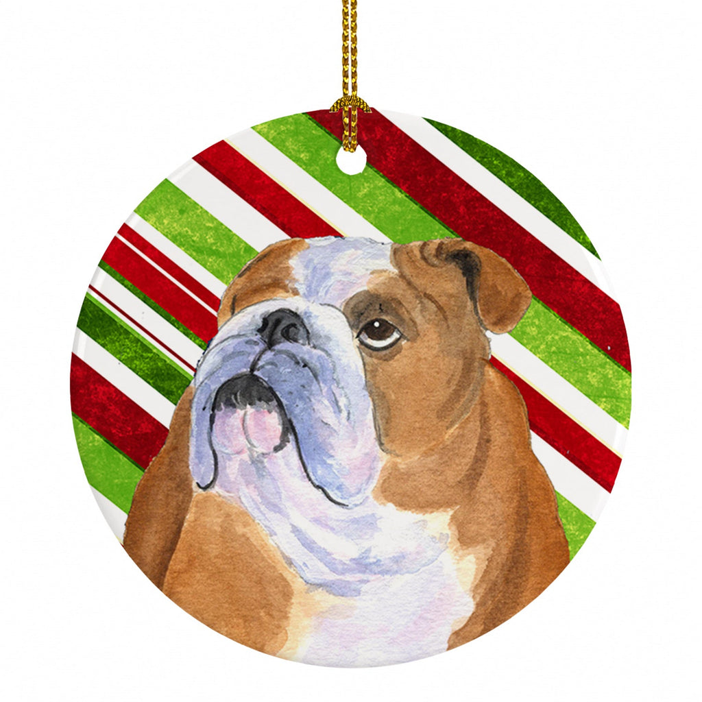 Bulldog English Candy Cane Holiday Christmas Ceramic Ornament Christmas Tree Hanging Decorations for Home Christmas Holiday, Party, Gift, 3 in, Multicolor