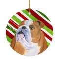 Bulldog English Candy Cane Holiday Christmas Ceramic Ornament Christmas Tree Hanging Decorations for Home Christmas Holiday, Party, Gift, 3 in, Multicolor