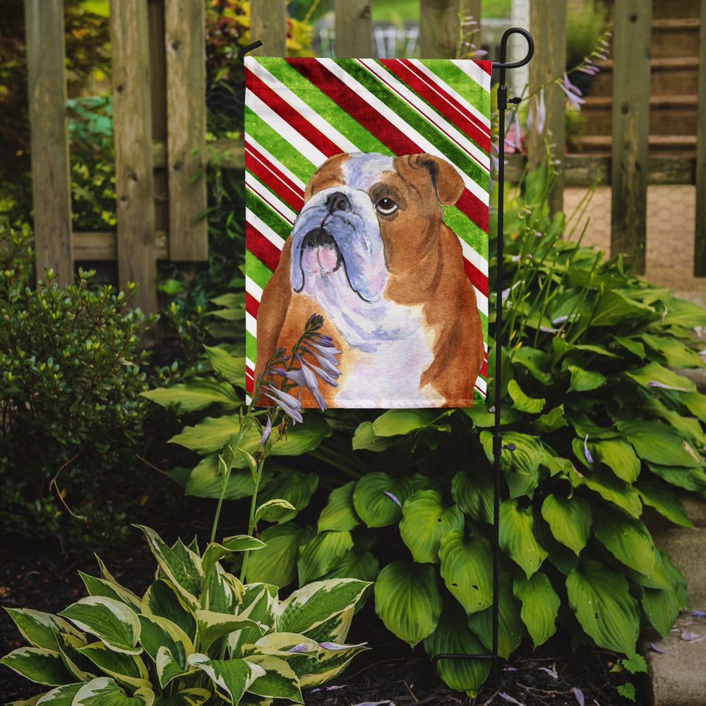 Bulldog English Candy Cane Holiday Christmas Garden Flag Mailbox Decorative Yard Banner Outside Patio Artwork for Flower Beds, Garden Size, Multicolor