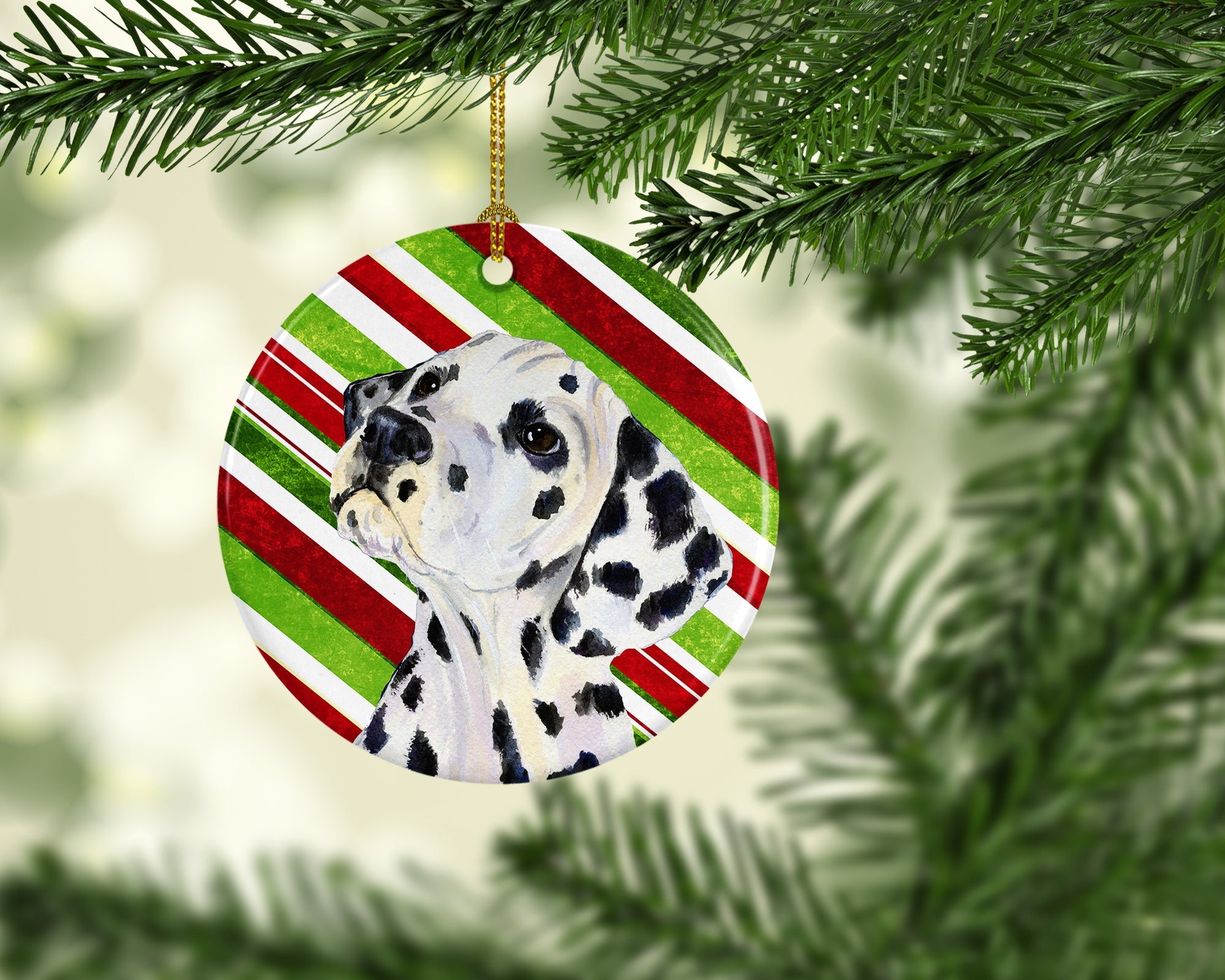 Dalmatian Candy Cane Holiday Christmas Ceramic Ornament Christmas Tree Hanging Decorations for Home Christmas Holiday, Party, Gift, 3 in, Multicolor