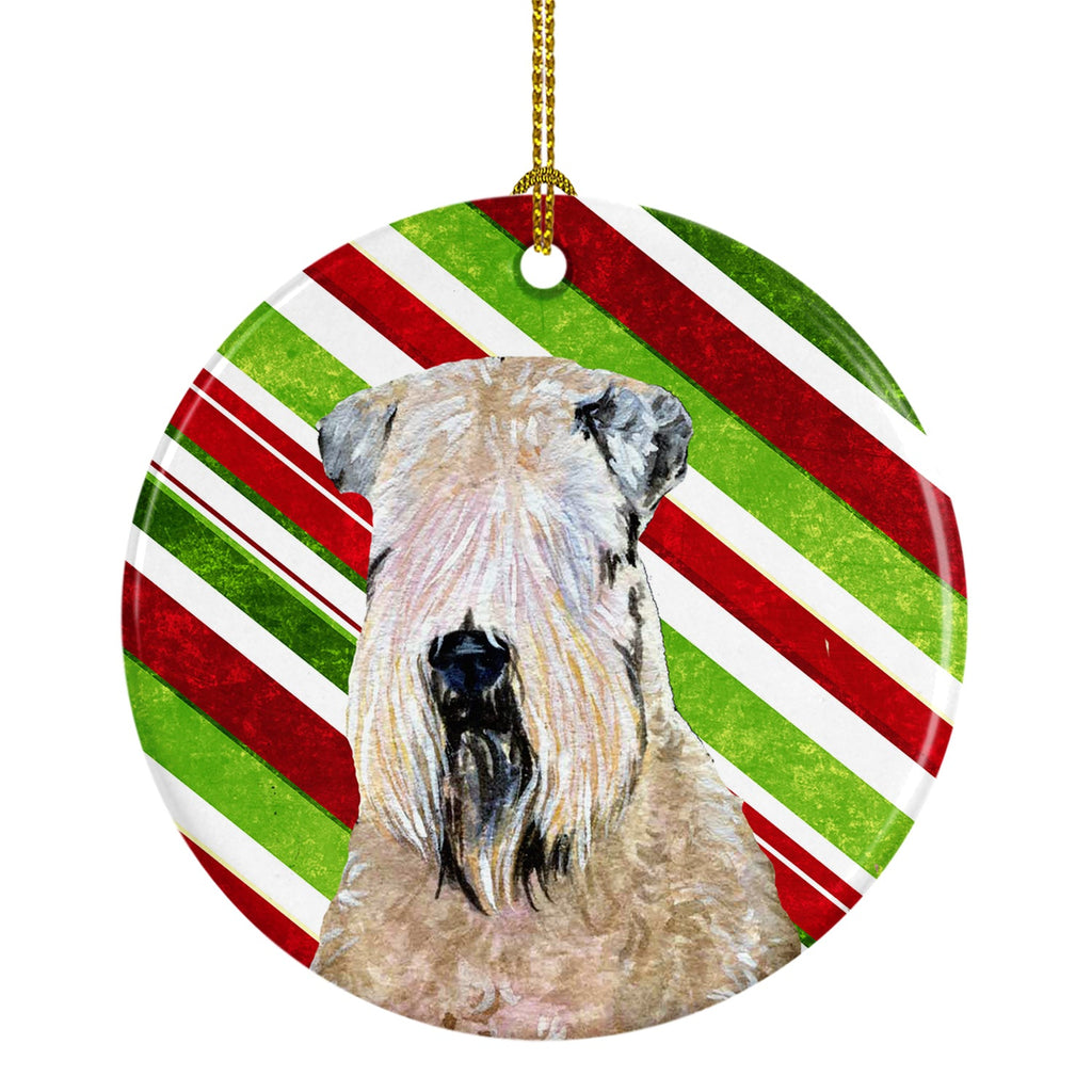 Wheaten Terrier Soft Coated Candy Cane Holiday Christmas Ceramic Ornament Christmas Tree Hanging Decorations for Home Christmas Holiday, Party, Gift, 3 in, Multicolor