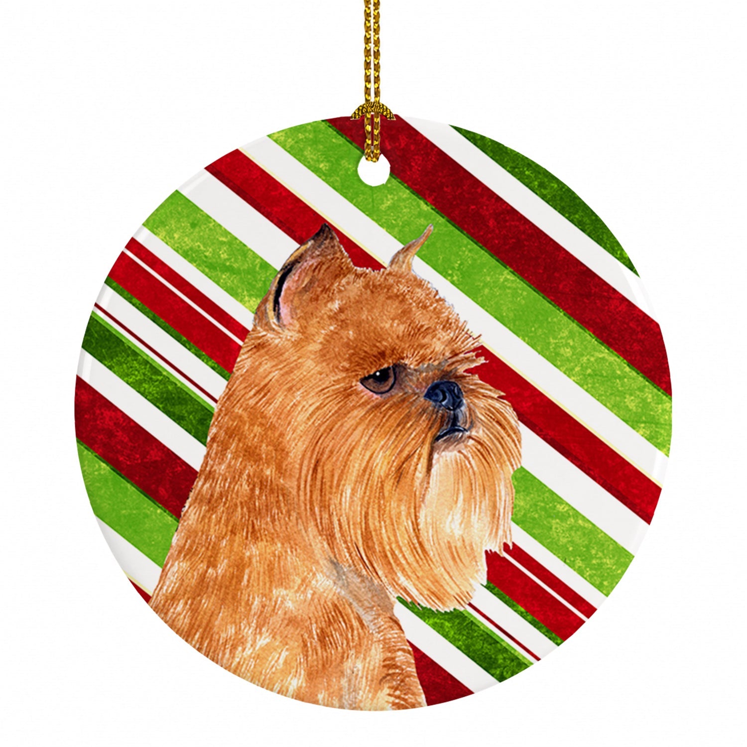 Brussels Griffon Candy Cane Holiday Christmas Ceramic Ornament Christmas Tree Hanging Decorations for Home Christmas Holiday, Party, Gift, 3 in, Multicolor