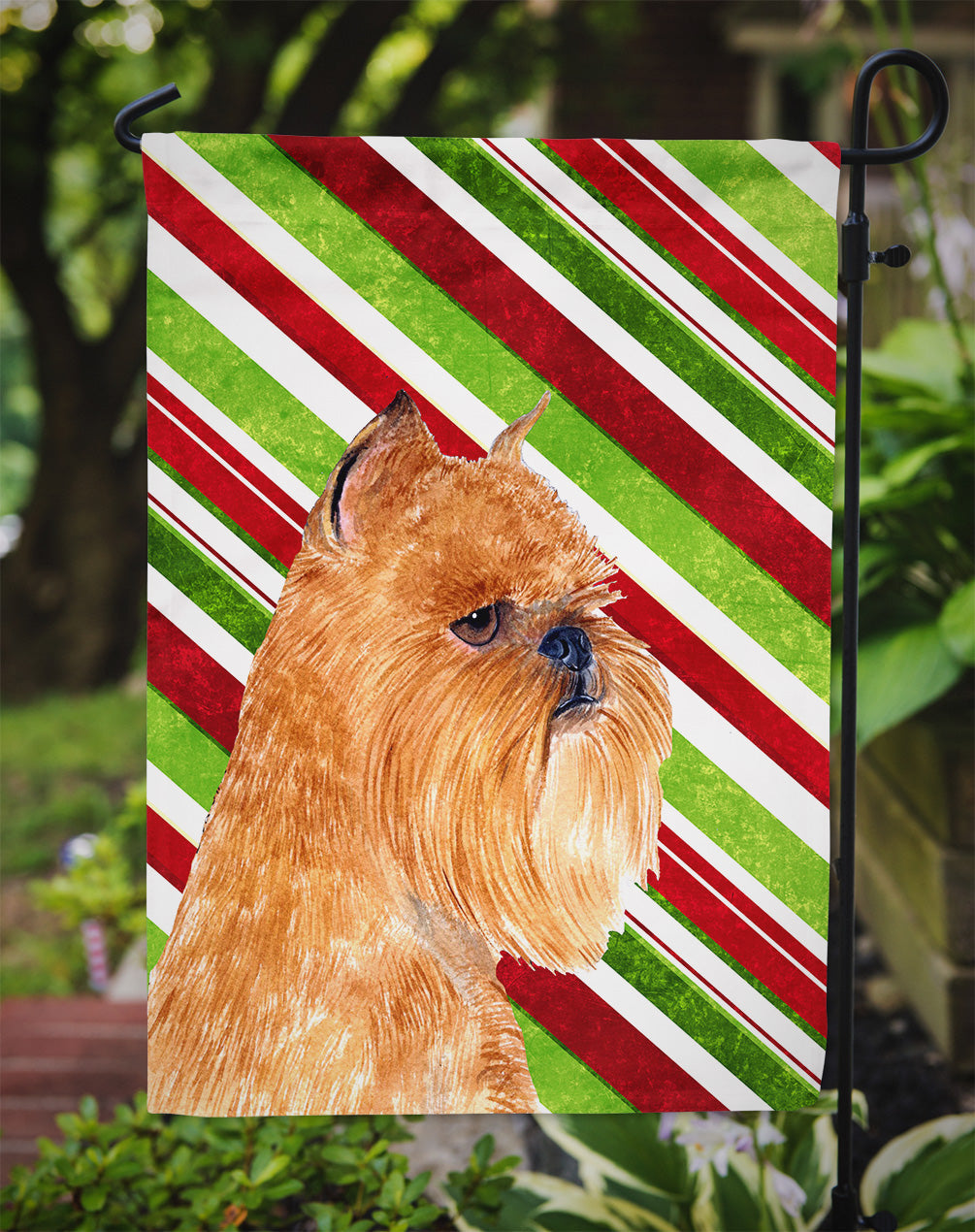 Brussels Griffon Candy Cane Holiday Christmas Garden Flag Mailbox Decorative Yard Banner Outside Patio Artwork for Flower Beds, Garden Size, Multicolor