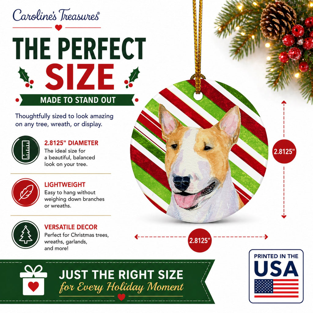 Bull Terrier Candy Cane Holiday Christmas Ceramic Ornament Christmas Tree Hanging Decorations for Home Christmas Holiday, Party, Gift, 3 in, Multicolor