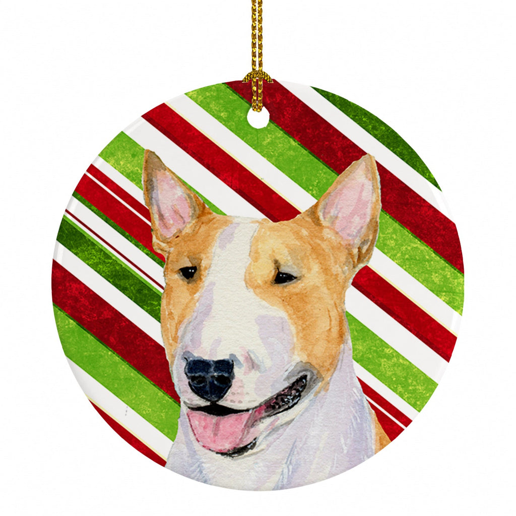 Bull Terrier Candy Cane Holiday Christmas Ceramic Ornament Christmas Tree Hanging Decorations for Home Christmas Holiday, Party, Gift, 3 in, Multicolor