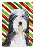 Bearded Collie Candy Cane Holiday Christmas Garden Flag Mailbox Decorative Yard Banner Outside Patio Artwork for Flower Beds, Garden Size, Multicolor