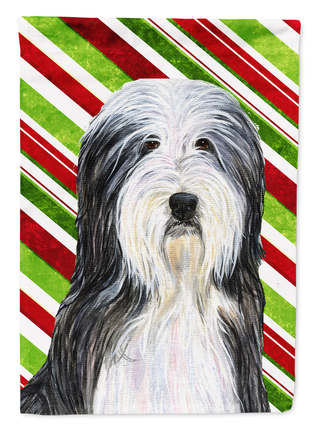 Bearded Collie Candy Cane Holiday Christmas Garden Flag Mailbox Decorative Yard Banner Outside Patio Artwork for Flower Beds, Garden Size, Multicolor