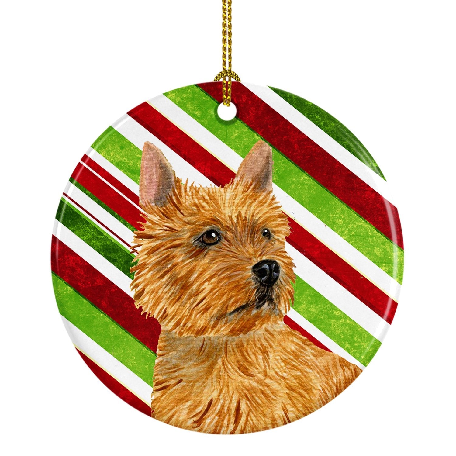 Norwich Terrier Candy Cane Holiday Christmas Ceramic Ornament Christmas Tree Hanging Decorations for Home Christmas Holiday, Party, Gift, 3 in, Multicolor