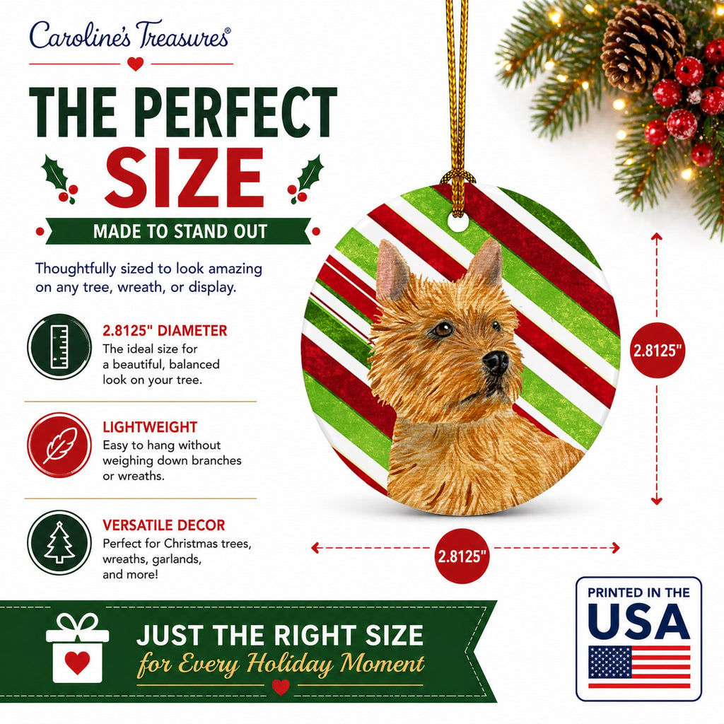 Norwich Terrier Candy Cane Holiday Christmas Ceramic Ornament Christmas Tree Hanging Decorations for Home Christmas Holiday, Party, Gift, 3 in, Multicolor