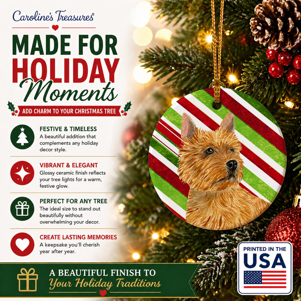 Norwich Terrier Candy Cane Holiday Christmas Ceramic Ornament Christmas Tree Hanging Decorations for Home Christmas Holiday, Party, Gift, 3 in, Multicolor