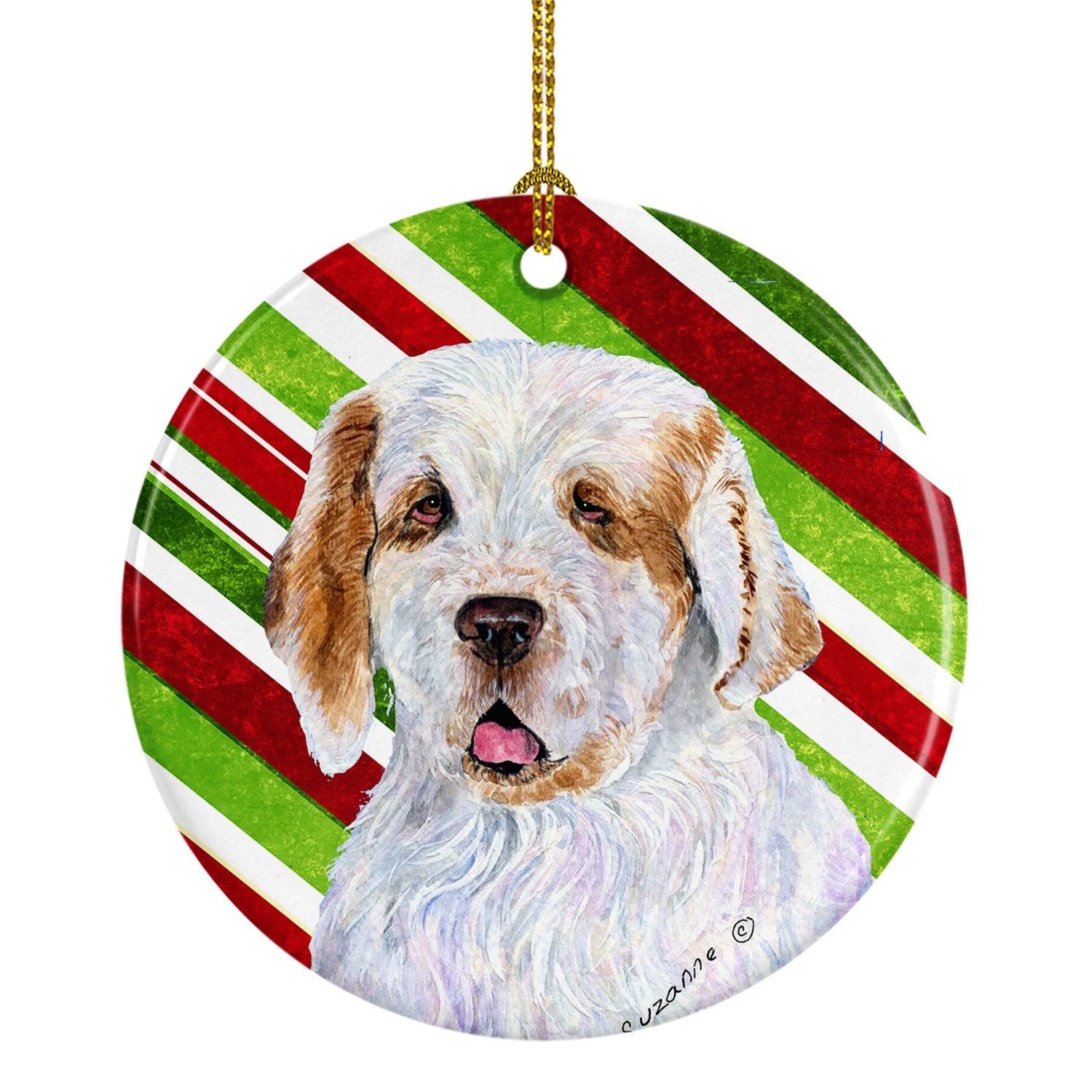 Clumber Spaniel Candy Cane Holiday Christmas Ceramic Ornament Christmas Tree Hanging Decorations for Home Christmas Holiday, Party, Gift, 3 in, Multicolor