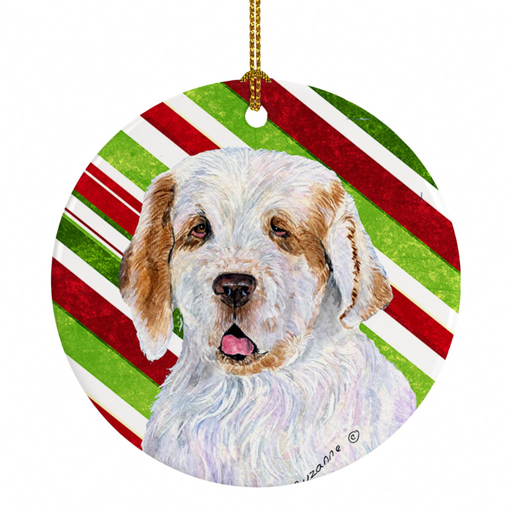 Clumber Spaniel Candy Cane Holiday Christmas Ceramic Ornament Christmas Tree Hanging Decorations for Home Christmas Holiday, Party, Gift, 3 in, Multicolor