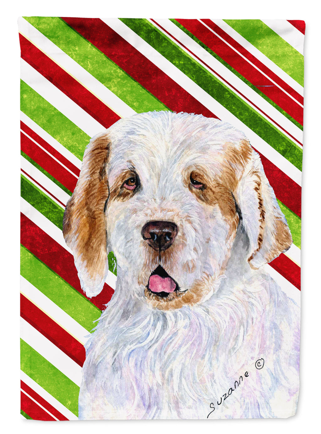 Clumber Spaniel Candy Cane Holiday Christmas Garden Flag Mailbox Decorative Yard Banner Outside Patio Artwork for Flower Beds, Garden Size, Multicolor