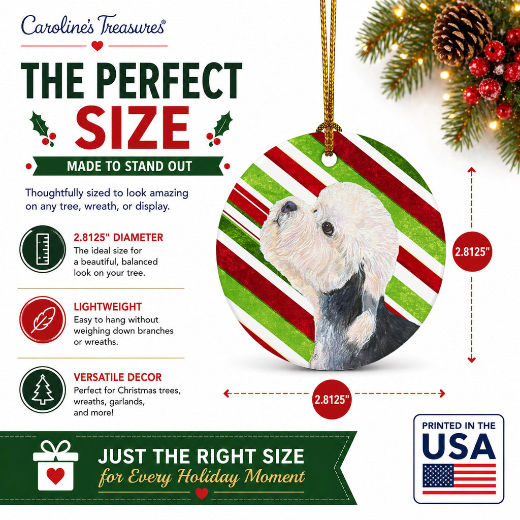 Dandie Dinmont Terrier Candy Cane Holiday Christmas Ceramic Ornament Christmas Tree Hanging Decorations for Home Christmas Holiday, Party, Gift, 3 in, Multicolor