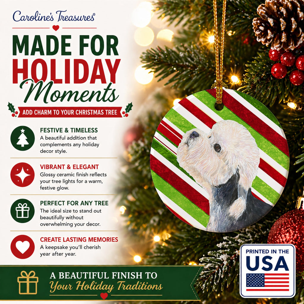 Dandie Dinmont Terrier Candy Cane Holiday Christmas Ceramic Ornament Christmas Tree Hanging Decorations for Home Christmas Holiday, Party, Gift, 3 in, Multicolor