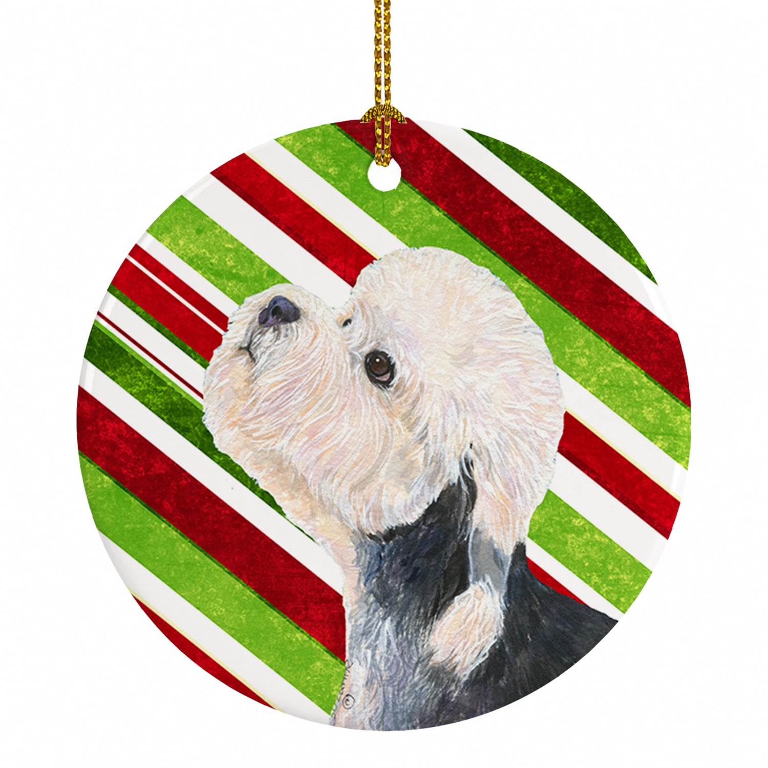 Dandie Dinmont Terrier Candy Cane Holiday Christmas Ceramic Ornament Christmas Tree Hanging Decorations for Home Christmas Holiday, Party, Gift, 3 in, Multicolor