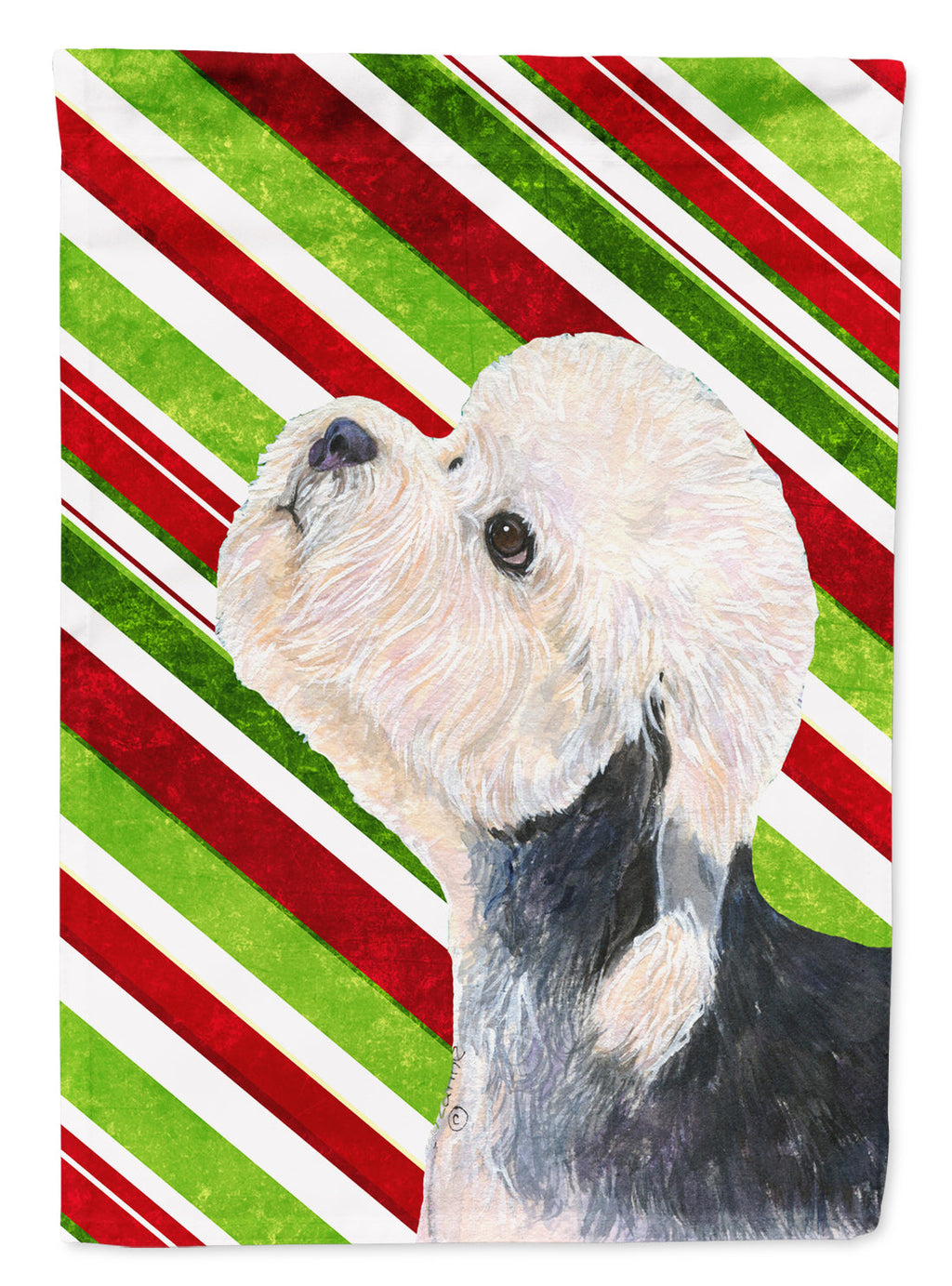 Dandie Dinmont Terrier Candy Cane Holiday Christmas Garden Flag Mailbox Decorative Yard Banner Outside Patio Artwork for Flower Beds, Garden Size, Multicolor