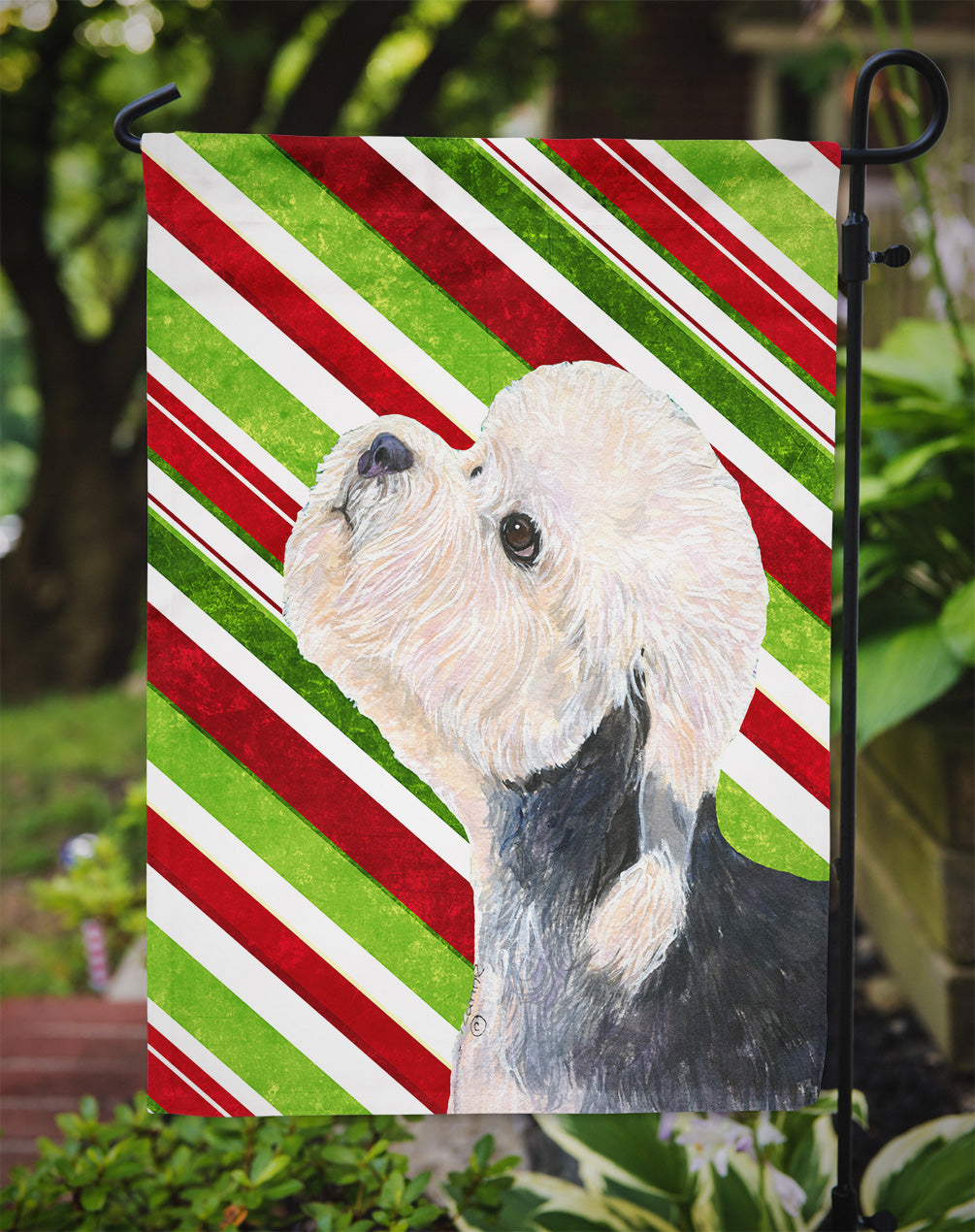 Dandie Dinmont Terrier Candy Cane Holiday Christmas Garden Flag Mailbox Decorative Yard Banner Outside Patio Artwork for Flower Beds, Garden Size, Multicolor
