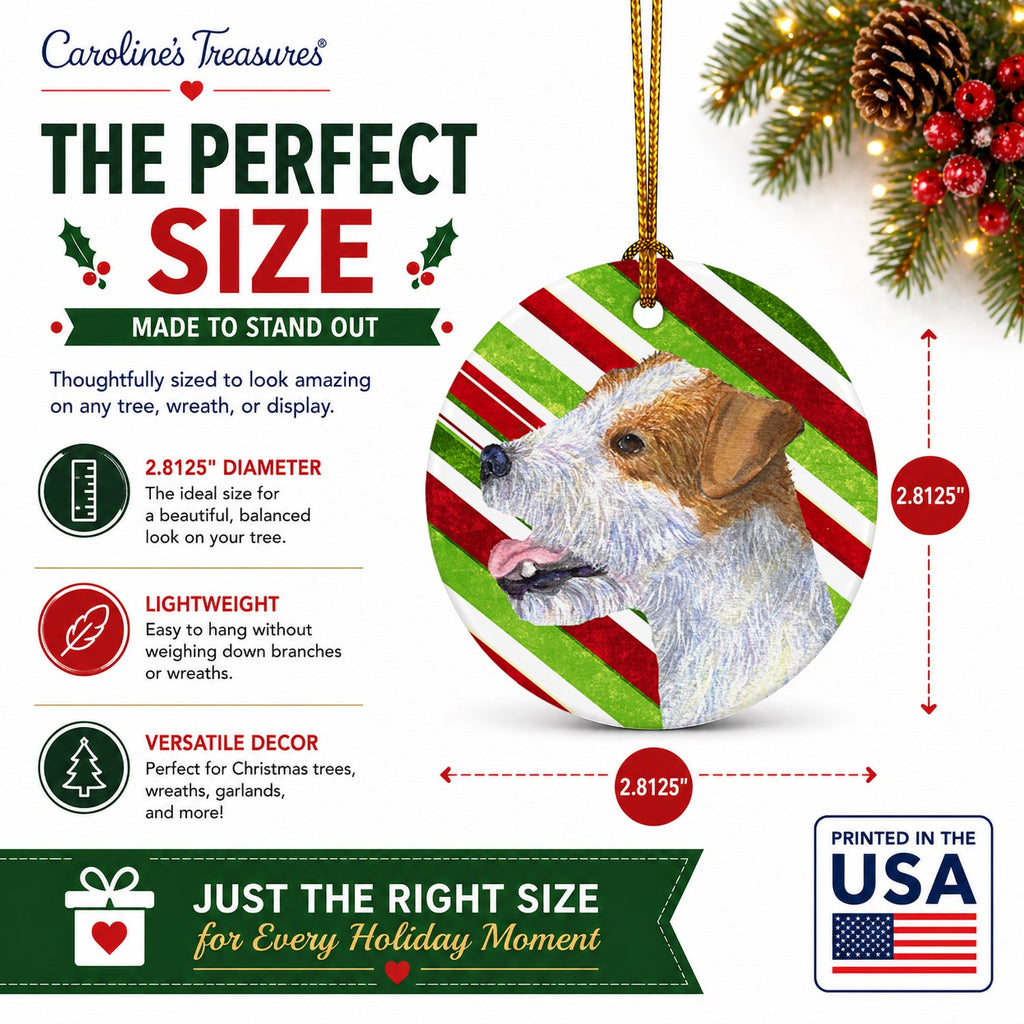 Jack Russell Terrier Candy Cane Holiday Christmas Ceramic Ornament Christmas Tree Hanging Decorations for Home Christmas Holiday, Party, Gift, 3 in, Multicolor
