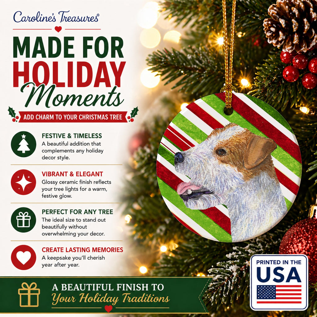 Jack Russell Terrier Candy Cane Holiday Christmas Ceramic Ornament Christmas Tree Hanging Decorations for Home Christmas Holiday, Party, Gift, 3 in, Multicolor