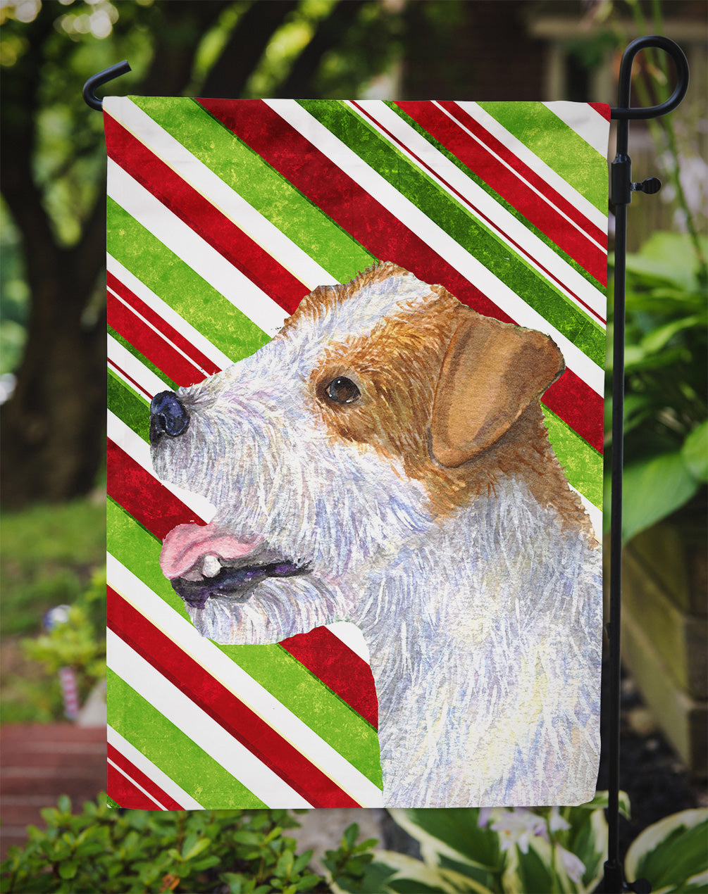 Jack Russell Terrier Candy Cane Holiday Christmas Garden Flag Mailbox Decorative Yard Banner Outside Patio Artwork for Flower Beds, Garden Size, Multicolor