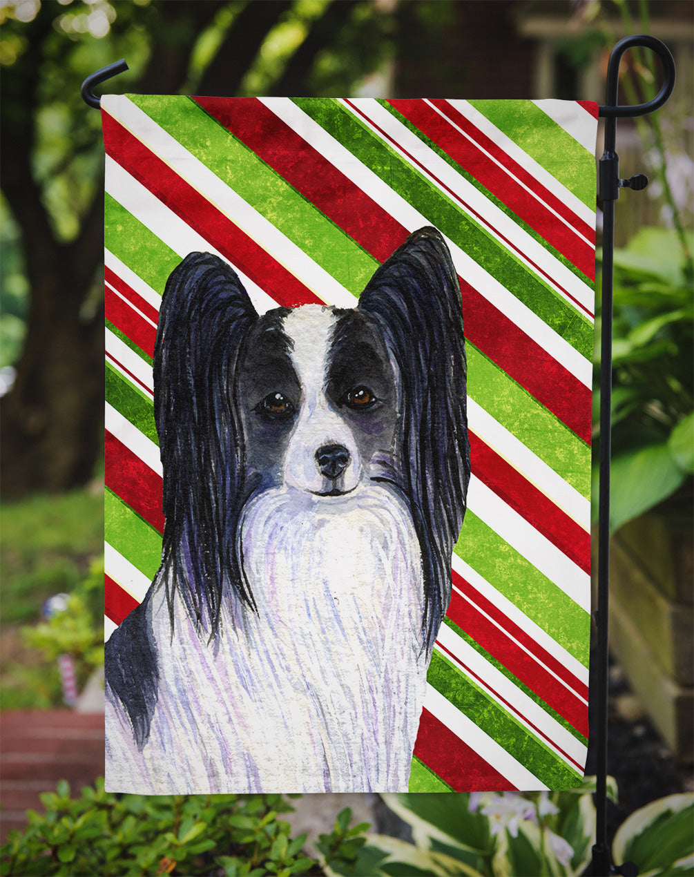 Papillon Candy Cane Holiday Christmas Garden Flag Mailbox Decorative Yard Banner Outside Patio Artwork for Flower Beds, Garden Size, Multicolor